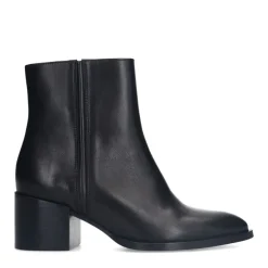 Manfield Zwarte leren enkellaarsjes met hak^DAMES Enkellaarsjes