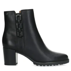 No Stress Zwarte leren enkellaarsjes met blokhak^DAMES Enkellaarsjes
