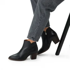 Manfield Zwarte leren enkellaarsjes^DAMES Enkellaarsjes