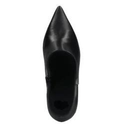 Manfield Zwarte leren enkellaarsjes met hak^DAMES Enkellaarsjes