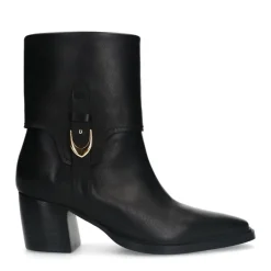 Manfield Zwarte leren enkellaarsjes met hak^DAMES Enkellaarsjes