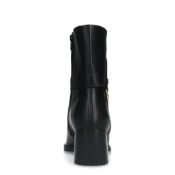 Manfield Zwarte leren enkellaarsjes met hak^DAMES Enkellaarsjes