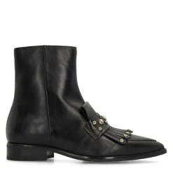 Manfield Zwarte leren enkellaarsjes met studs^DAMES Enkellaarsjes