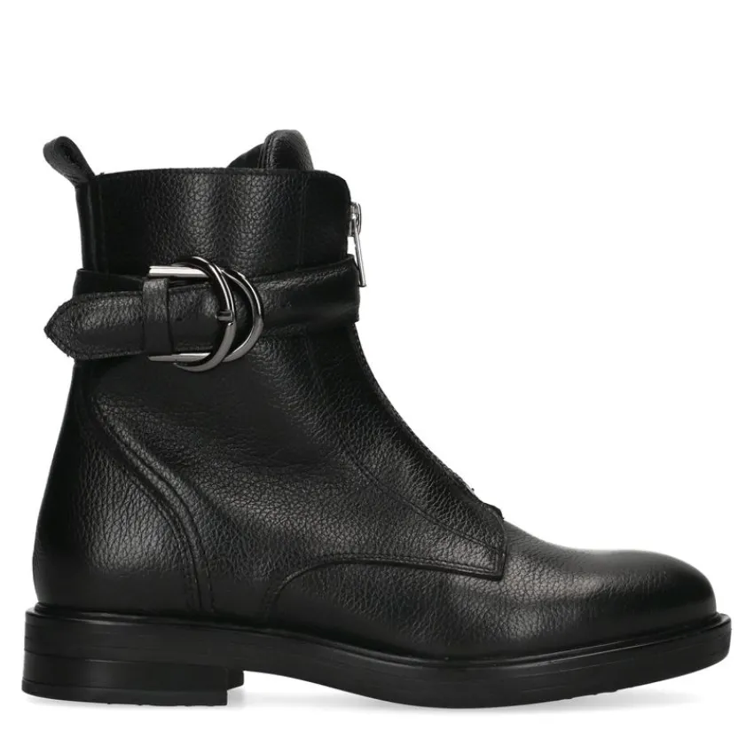 Manfield Zwarte leren enkellaarsjes^DAMES Enkellaarsjes