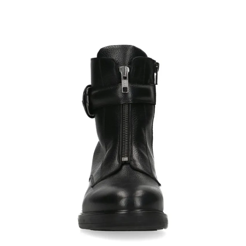 Manfield Zwarte leren enkellaarsjes^DAMES Enkellaarsjes