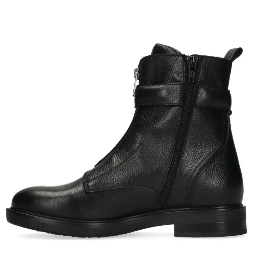 Manfield Zwarte leren enkellaarsjes^DAMES Enkellaarsjes