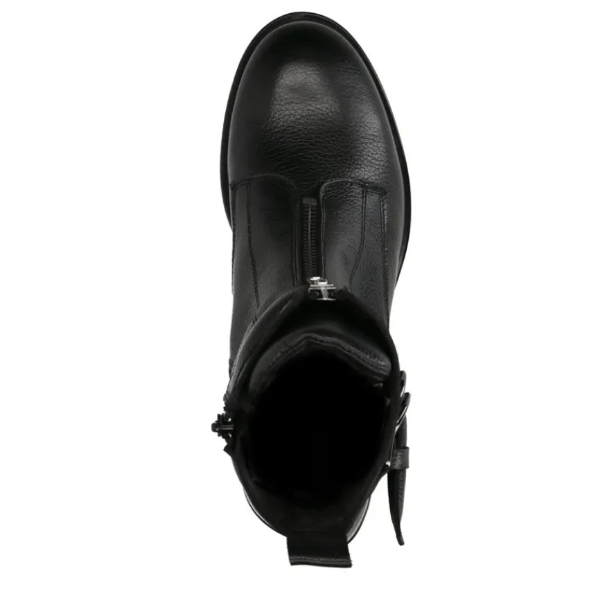 Manfield Zwarte leren enkellaarsjes^DAMES Enkellaarsjes