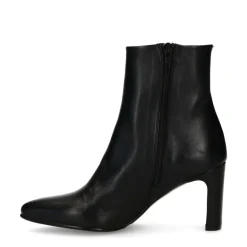 Manfield Zwarte leren enkellaarsjes met hak^DAMES Enkellaarsjes