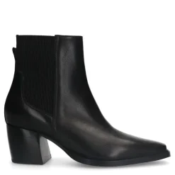 Manfield Zwarte leren enkellaarsjes met hak^DAMES Enkellaarsjes