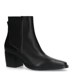 Manfield Zwarte leren enkellaarsjes met hak^DAMES Enkellaarsjes