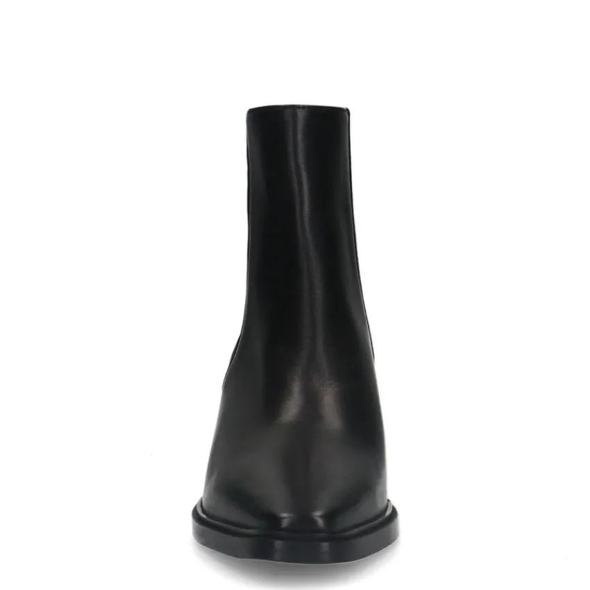 Manfield Zwarte leren enkellaarsjes met hak^DAMES Enkellaarsjes