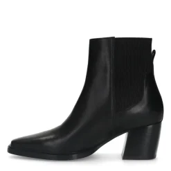 Manfield Zwarte leren enkellaarsjes met hak^DAMES Enkellaarsjes