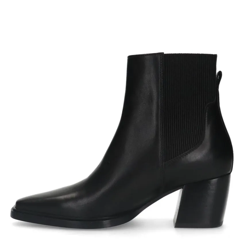 Manfield Zwarte leren enkellaarsjes met hak^DAMES Enkellaarsjes