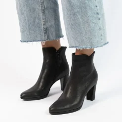 Manfield Zwarte leren enkellaarsjes met hak^DAMES Enkellaarsjes