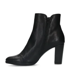 Manfield Zwarte leren enkellaarsjes met hak^DAMES Enkellaarsjes