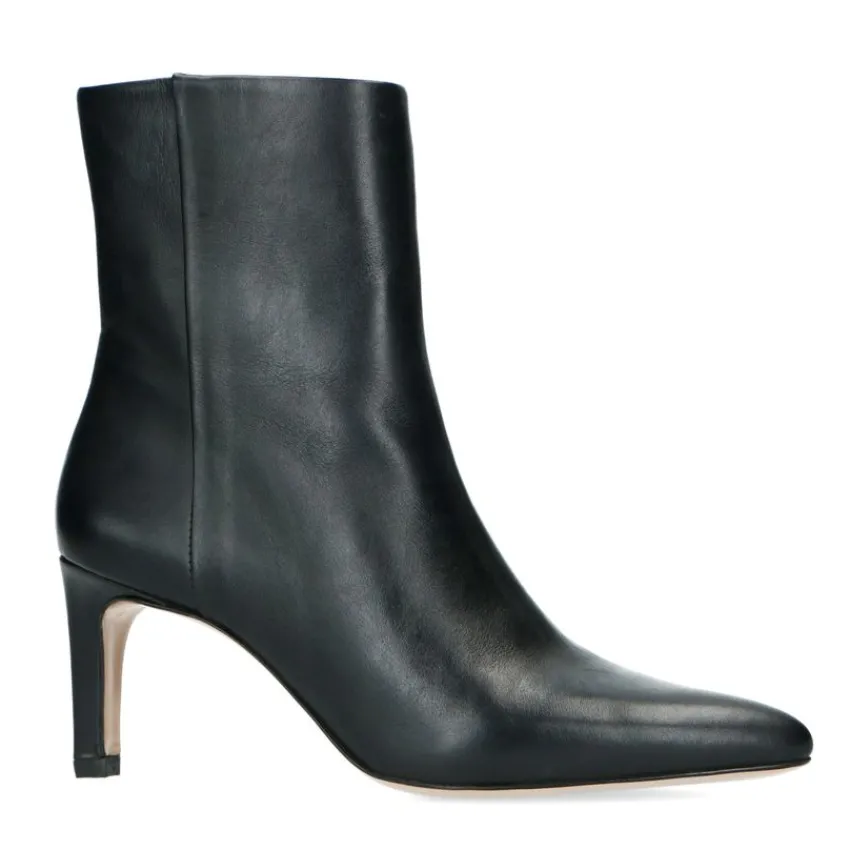 Manfield Zwarte leren enkellaarsjes met hak^DAMES Enkellaarsjes