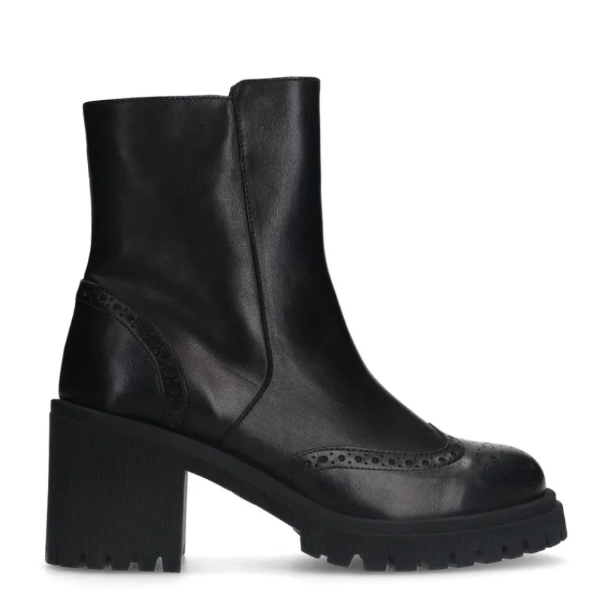 Manfield Zwarte leren enkellaarsjes^DAMES Enkellaarsjes