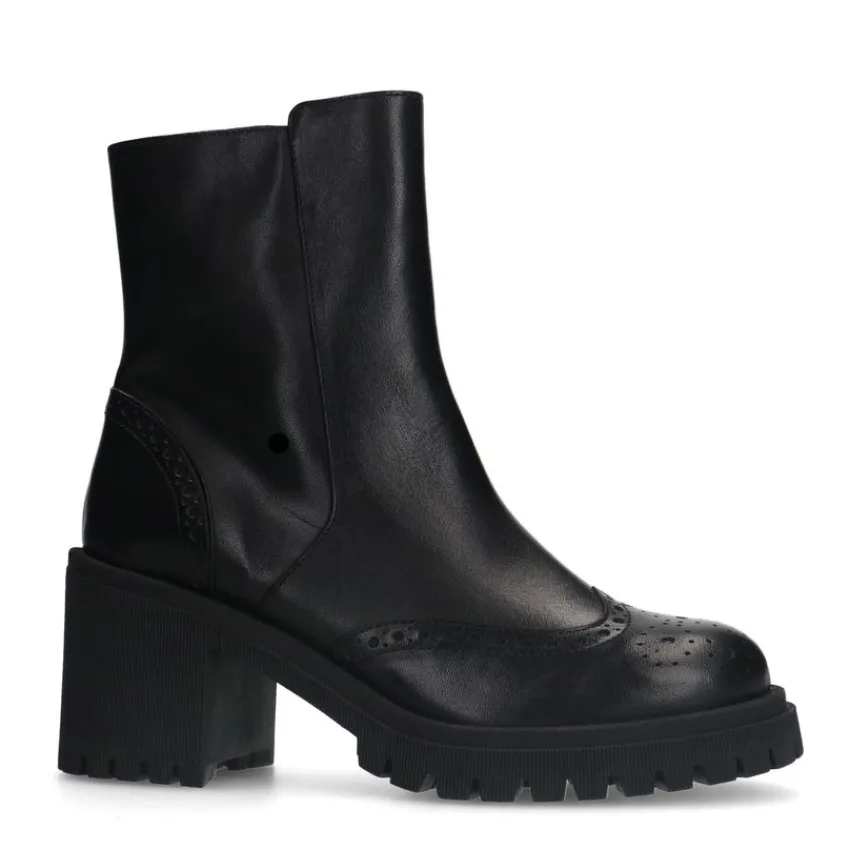 Manfield Zwarte leren enkellaarsjes^DAMES Enkellaarsjes