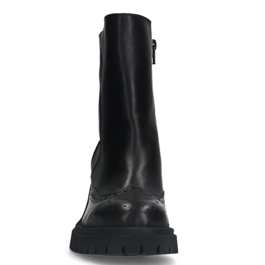 Manfield Zwarte leren enkellaarsjes^DAMES Enkellaarsjes