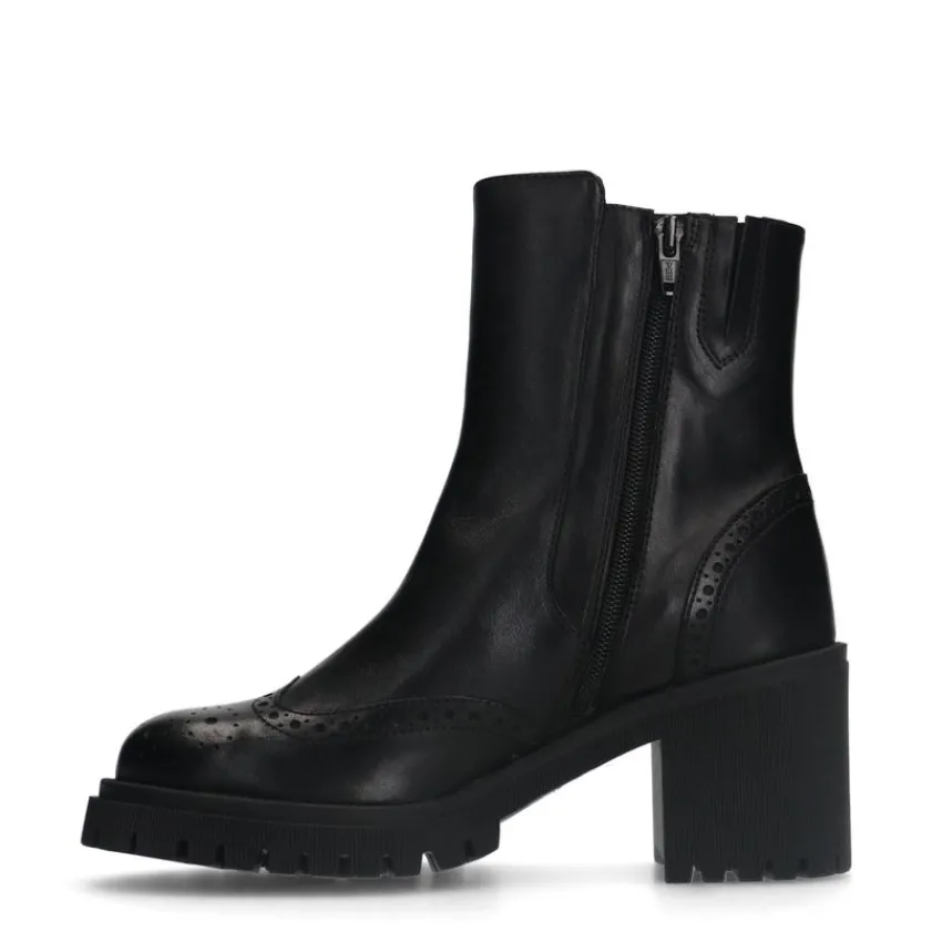 Manfield Zwarte leren enkellaarsjes^DAMES Enkellaarsjes