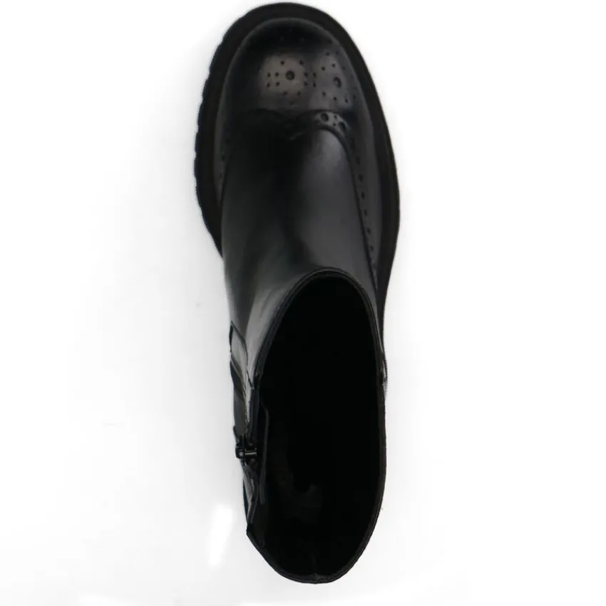 Manfield Zwarte leren enkellaarsjes^DAMES Enkellaarsjes