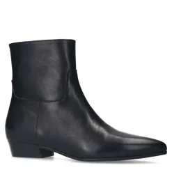 Manfield Zwarte leren enkellaarsjes^DAMES Enkellaarsjes