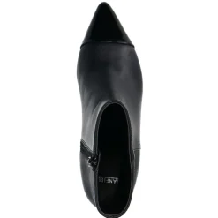 Manfield Zwarte leren enkellaarsjes met hak^DAMES Enkellaarsjes