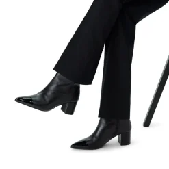 Manfield Zwarte leren enkellaarsjes met hak^DAMES Enkellaarsjes