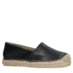 Manfield Zwarte leren espadrilles^DAMES Espadrilles