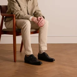 Manfield Zwarte leren gespschoenen^Heren Gespschoenen