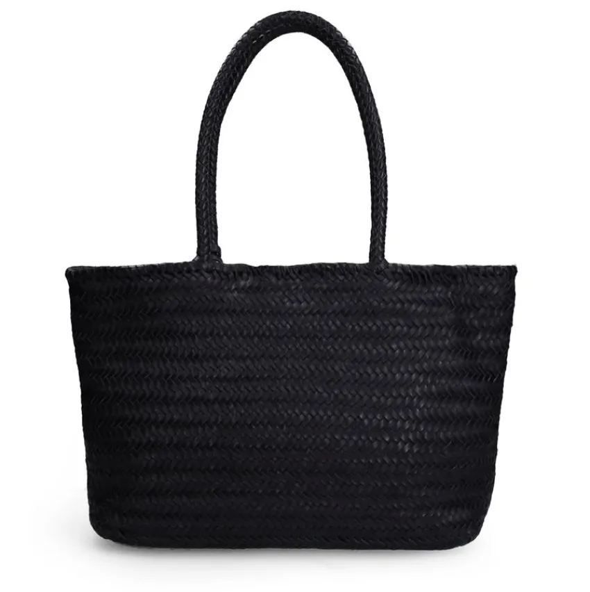 Manfield Zwarte leren gevlochten handtas^ Handtassen