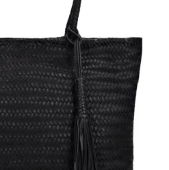 Manfield Zwarte leren gevlochten handtas^ Handtassen