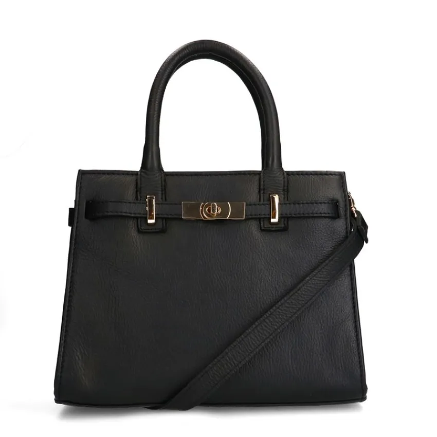 Manfield Zwarte leren handtas^ Handtassen