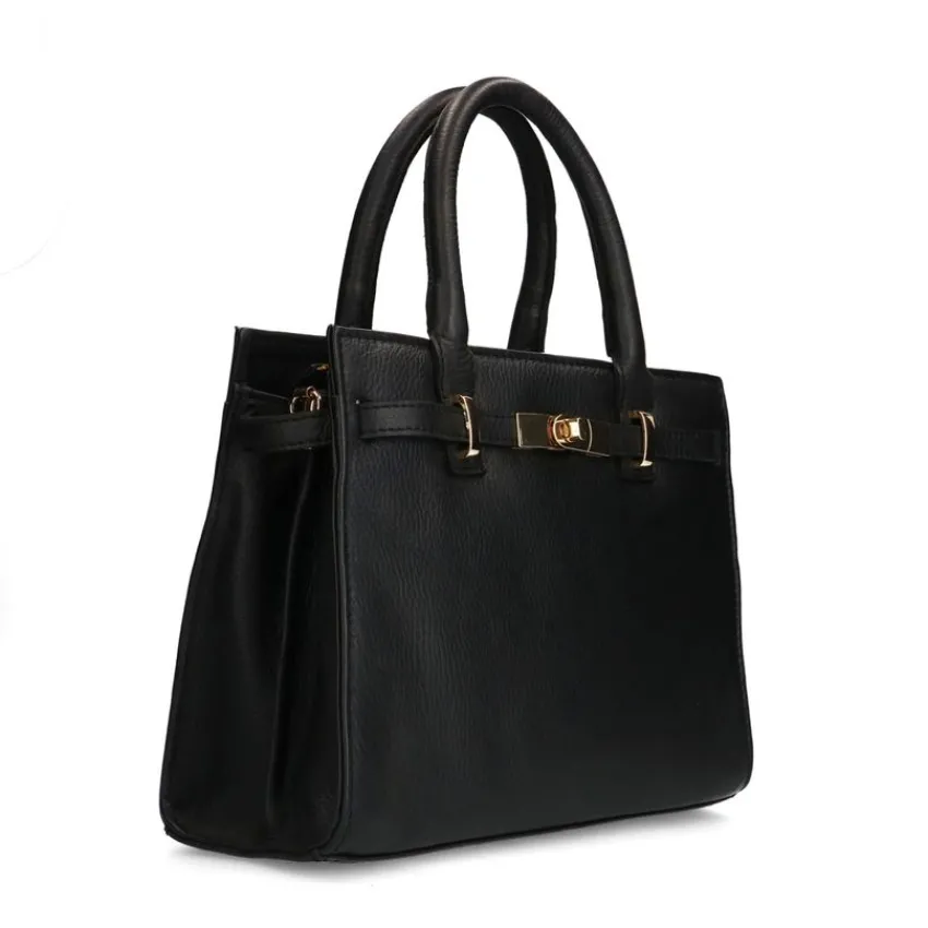 Manfield Zwarte leren handtas^ Handtassen