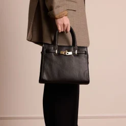 Manfield Zwarte leren handtas^ Handtassen