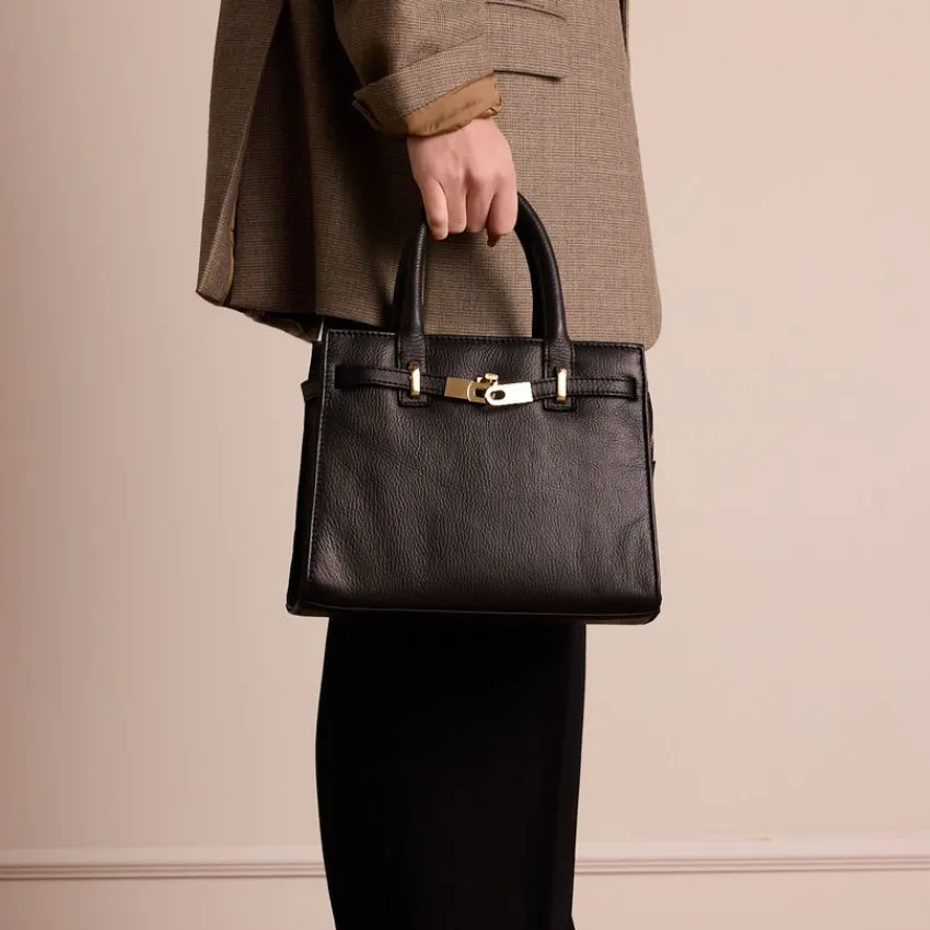 Manfield Zwarte leren handtas^ Handtassen