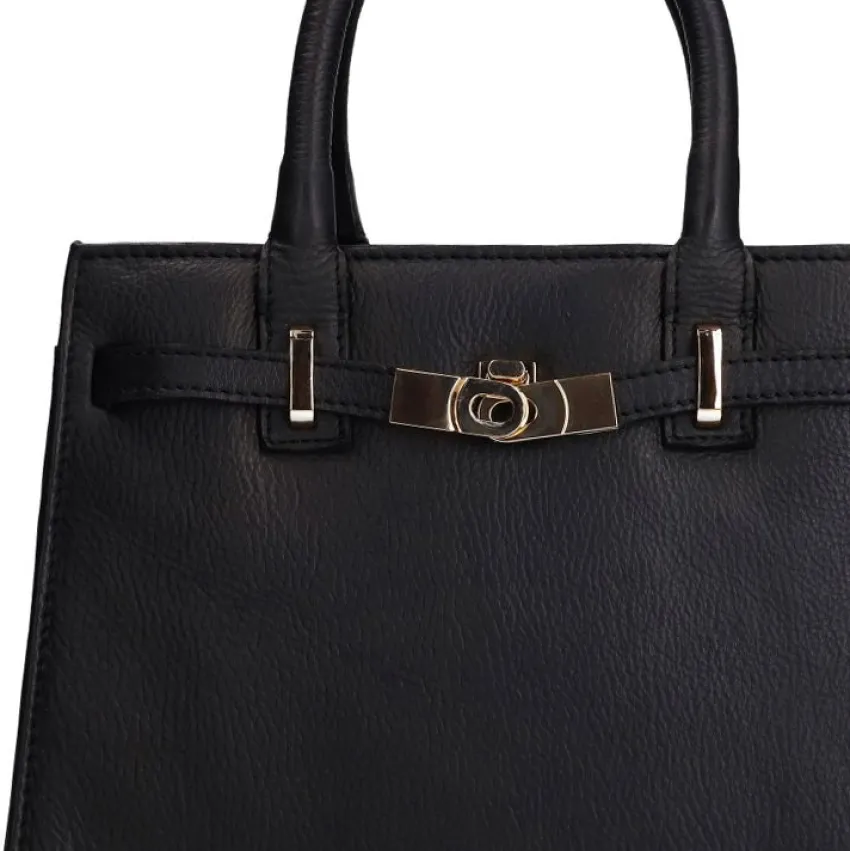 Manfield Zwarte leren handtas^ Handtassen