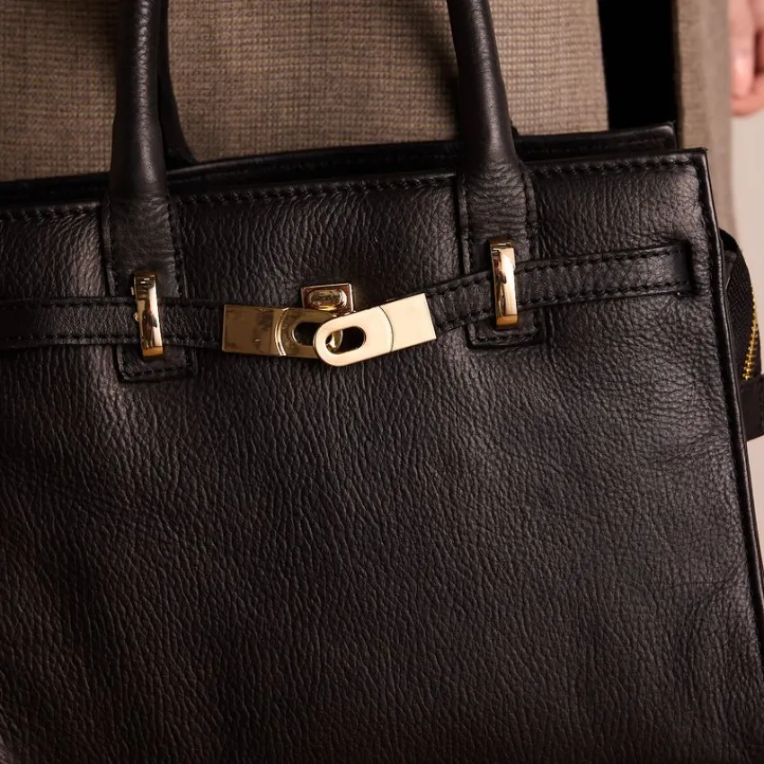 Manfield Zwarte leren handtas^ Handtassen