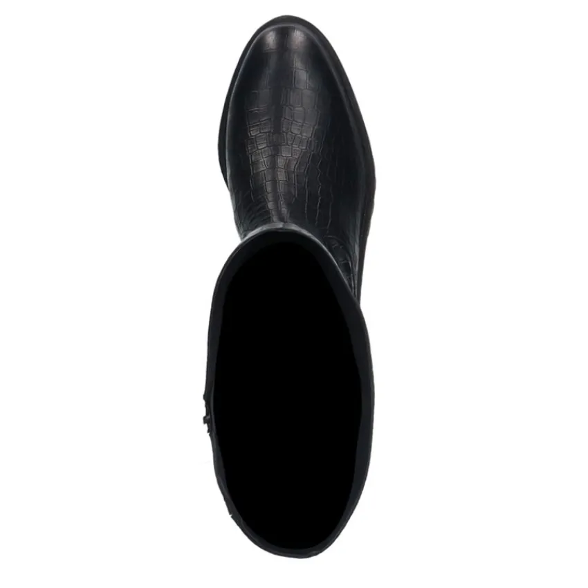 Manfield Zwarte leren hoge croco laarzen^DAMES Laarzen