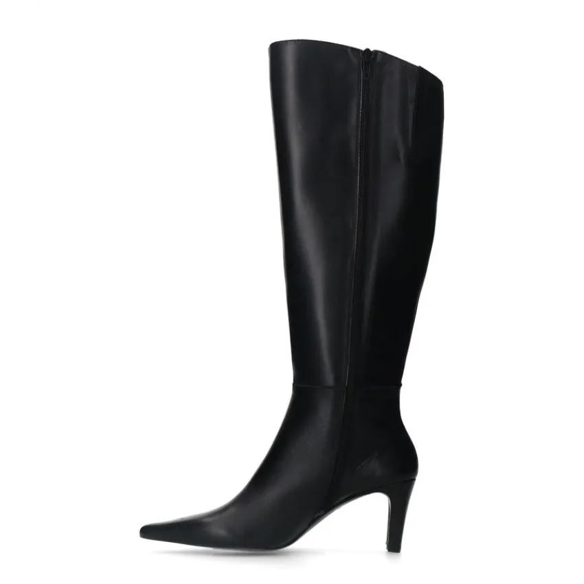 Manfield Zwarte leren hoge laarzen met hak^DAMES Laarzen