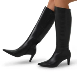 Manfield Zwarte leren hoge laarzen met hak^DAMES Laarzen