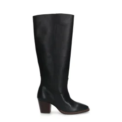 Manfield Zwarte leren hoge laarzen met hak^DAMES Laarzen