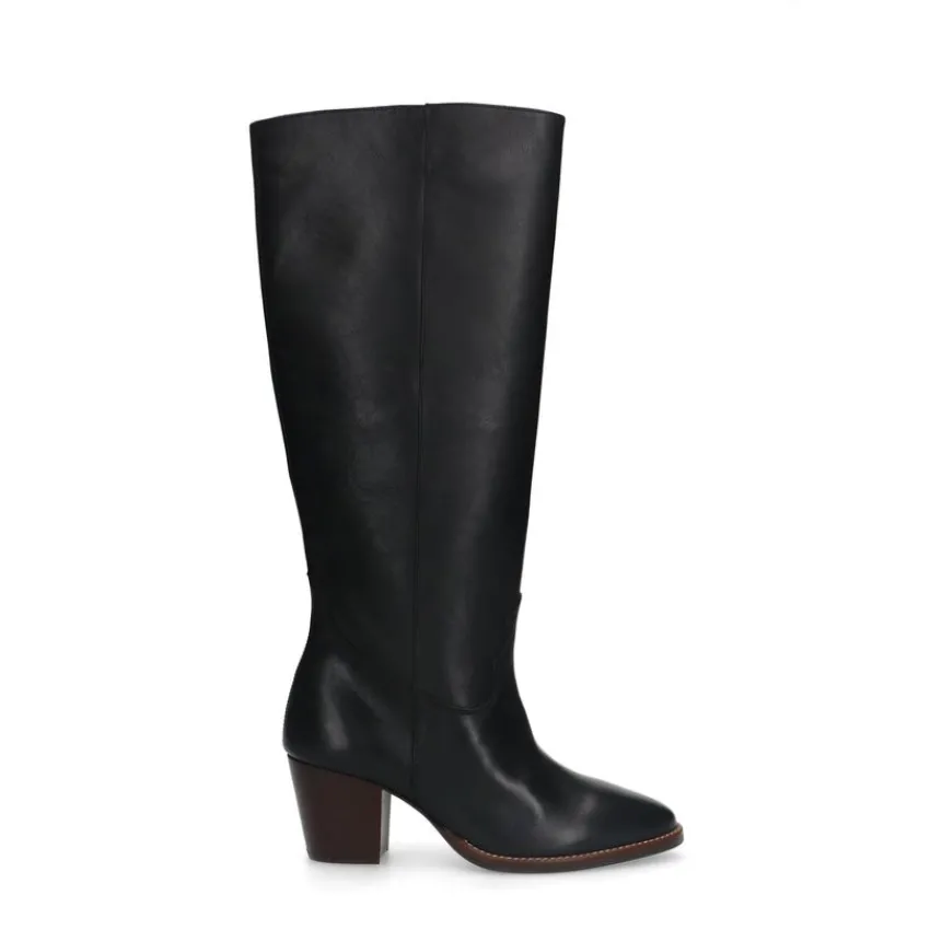 Manfield Zwarte leren hoge laarzen met hak^DAMES Laarzen