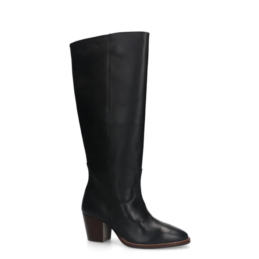 Manfield Zwarte leren hoge laarzen met hak^DAMES Laarzen