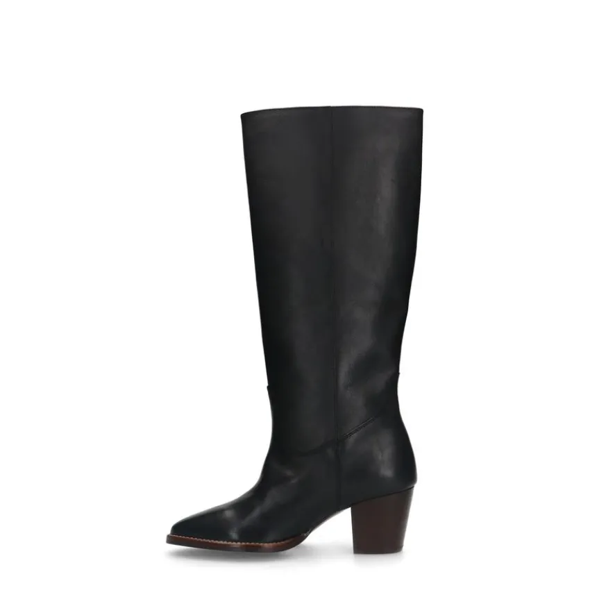 Manfield Zwarte leren hoge laarzen met hak^DAMES Laarzen