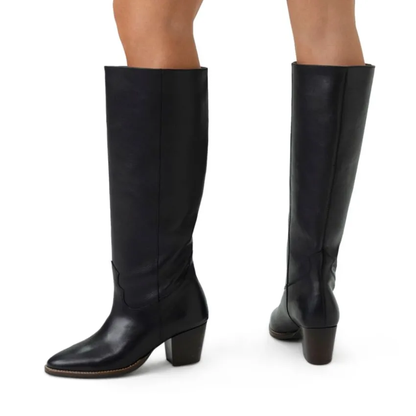 Manfield Zwarte leren hoge laarzen met hak^DAMES Laarzen
