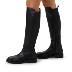 Manfield Zwarte leren hoge laarzen^DAMES Laarzen