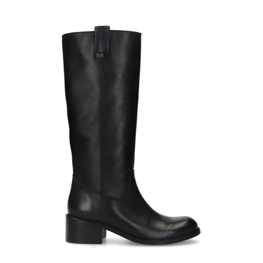 Manfield Zwarte leren hoge laarzen^DAMES Laarzen