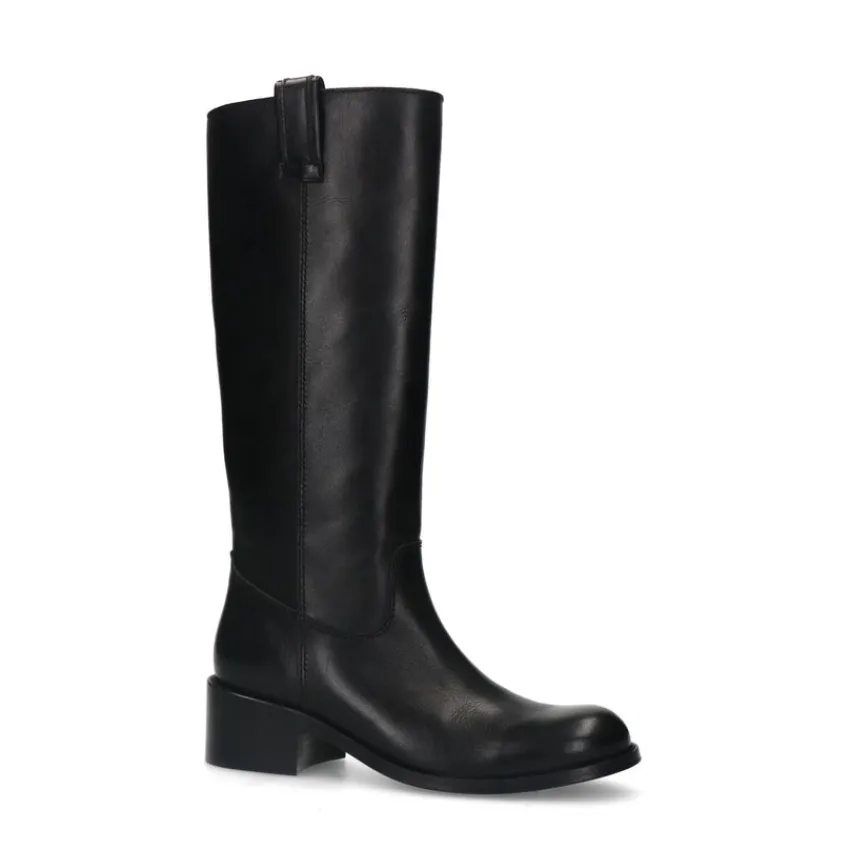 Manfield Zwarte leren hoge laarzen^DAMES Laarzen
