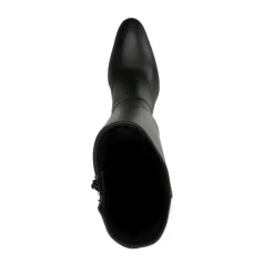 Manfield Zwarte leren hoge laarzen met hak^DAMES Laarzen